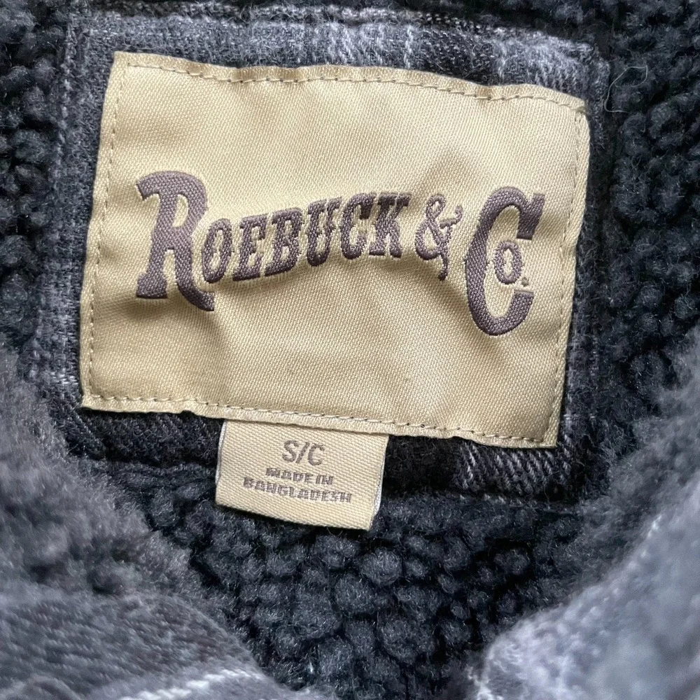Roebuck & Co‎ Mens Shirt Jacket S Grey Plaid Sherpa Lined Flannel 4894263091662